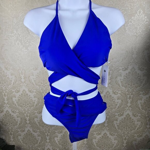 Holipick Size Small Cobalt Blue Bikini CutOut on Bottoms Ties on Bikini Top NWT - Picture 1 of 15